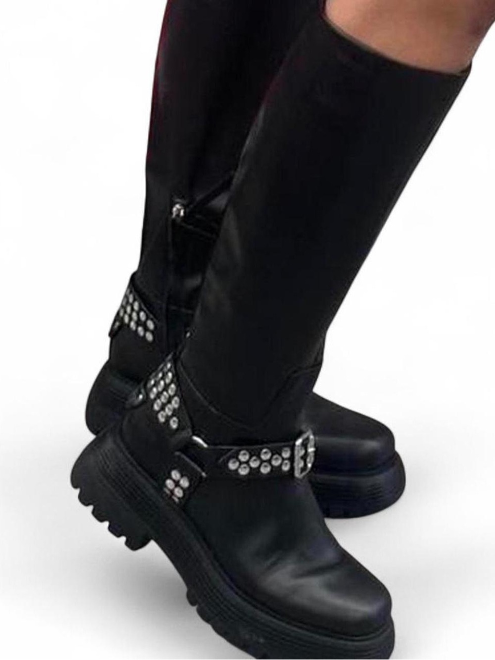 Circus by Sam Edelman Black Studded Knee-High Lug Boots - Picture 2 of 11